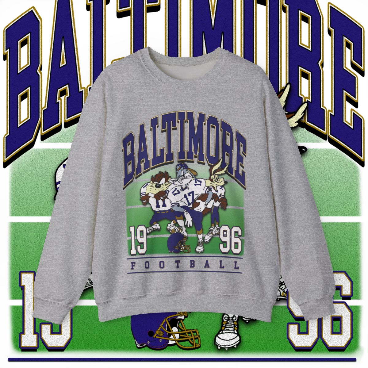 Vintage Baltimore Ravens Looney Tunes Football Sweatshirt: Unisex Crewneck