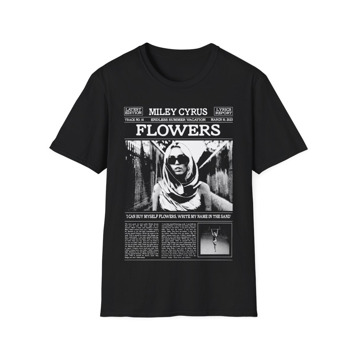 MILEY CYRUS FLOWERS Singer-Songwriter and Actress Limited Unisex T-Shirt, Miley Cyrus Merch, Miley Cyrus  Lyric 90s Poster Graphic tee