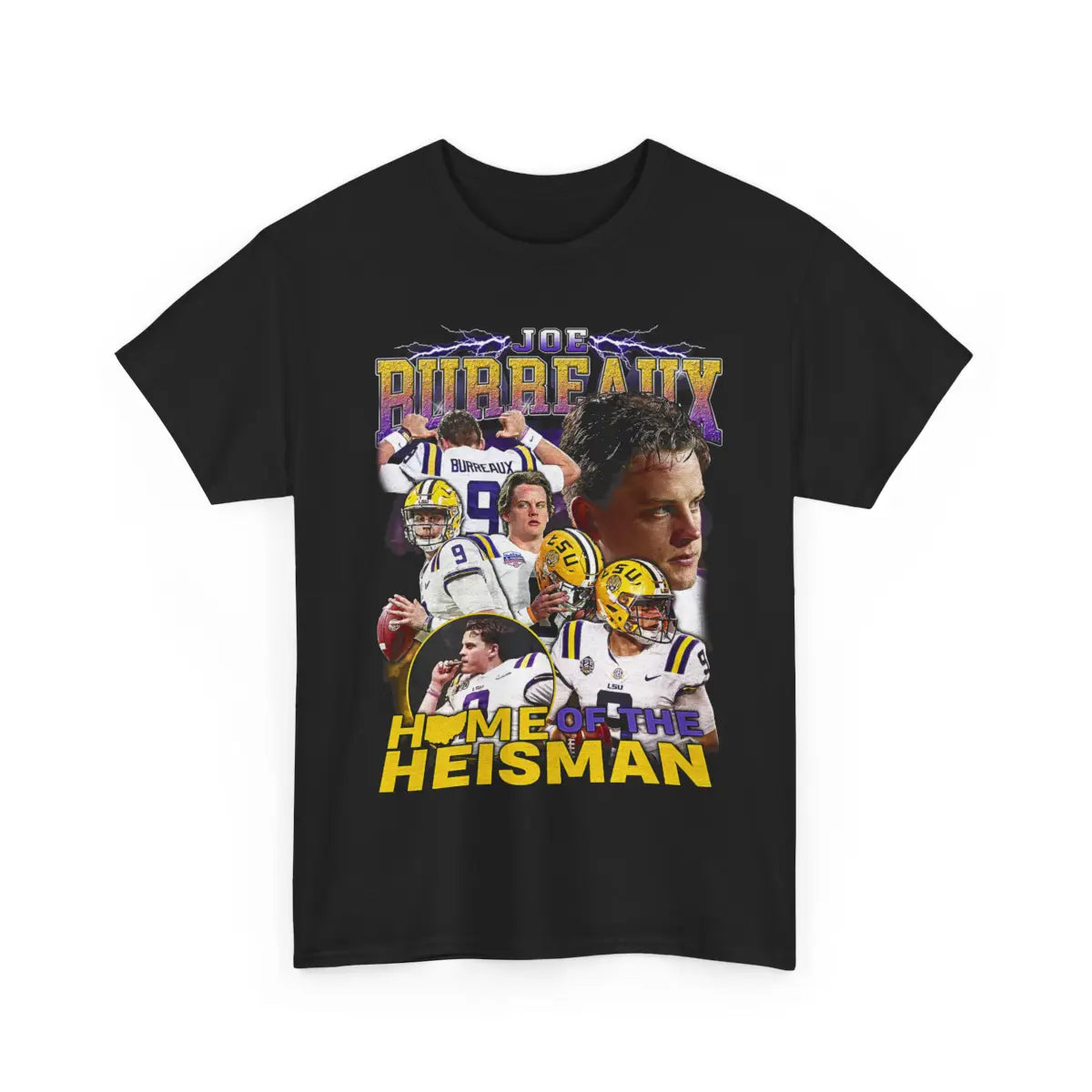 Joe Burrow 90s Vintage Style Unisex Heavy Cotton Tee, Retro Football Shirt, Fan Gift, College Football Apparel, Purple & Gold Comfort Colors