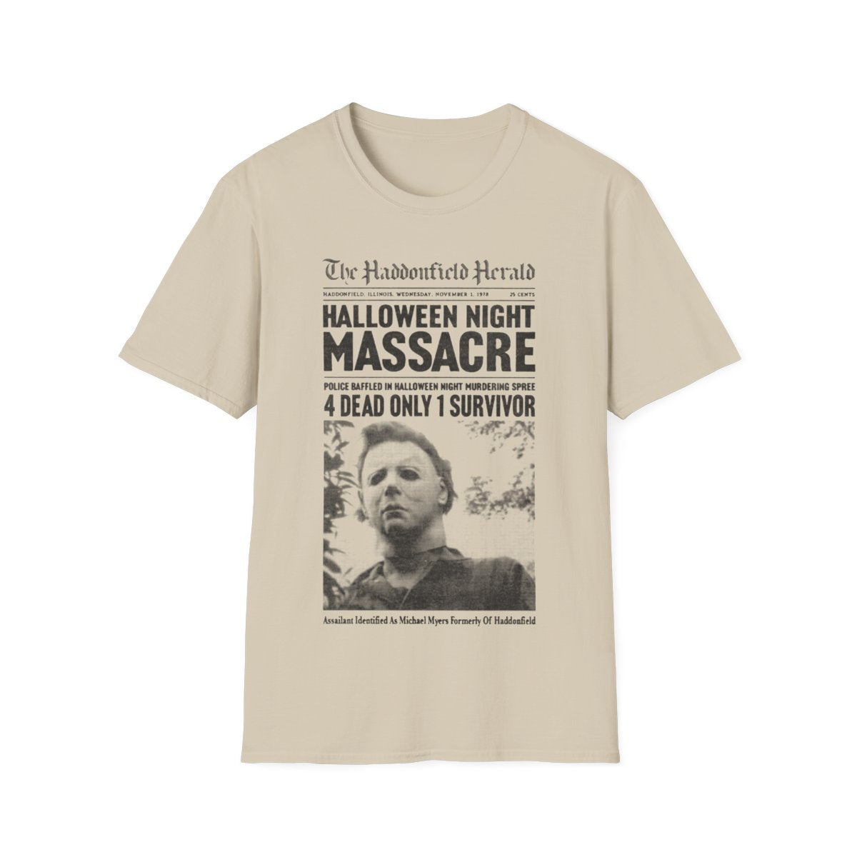 Haddonfield Herrald Halloween Night Massacre Michael Myers Unisex Tee, Shirt, Clothing, Horror Movie Fan Gift, Scary Halloween Costume