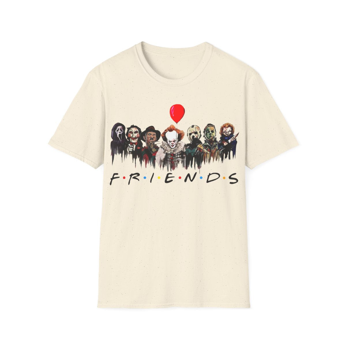 Horror Movie Villains Halloween Unisex Softstyle T-Shirt, Saw, Freddy Krueger, Pennywise, Jason Voorhees, Michael Myers, Chucky Tee, Scary