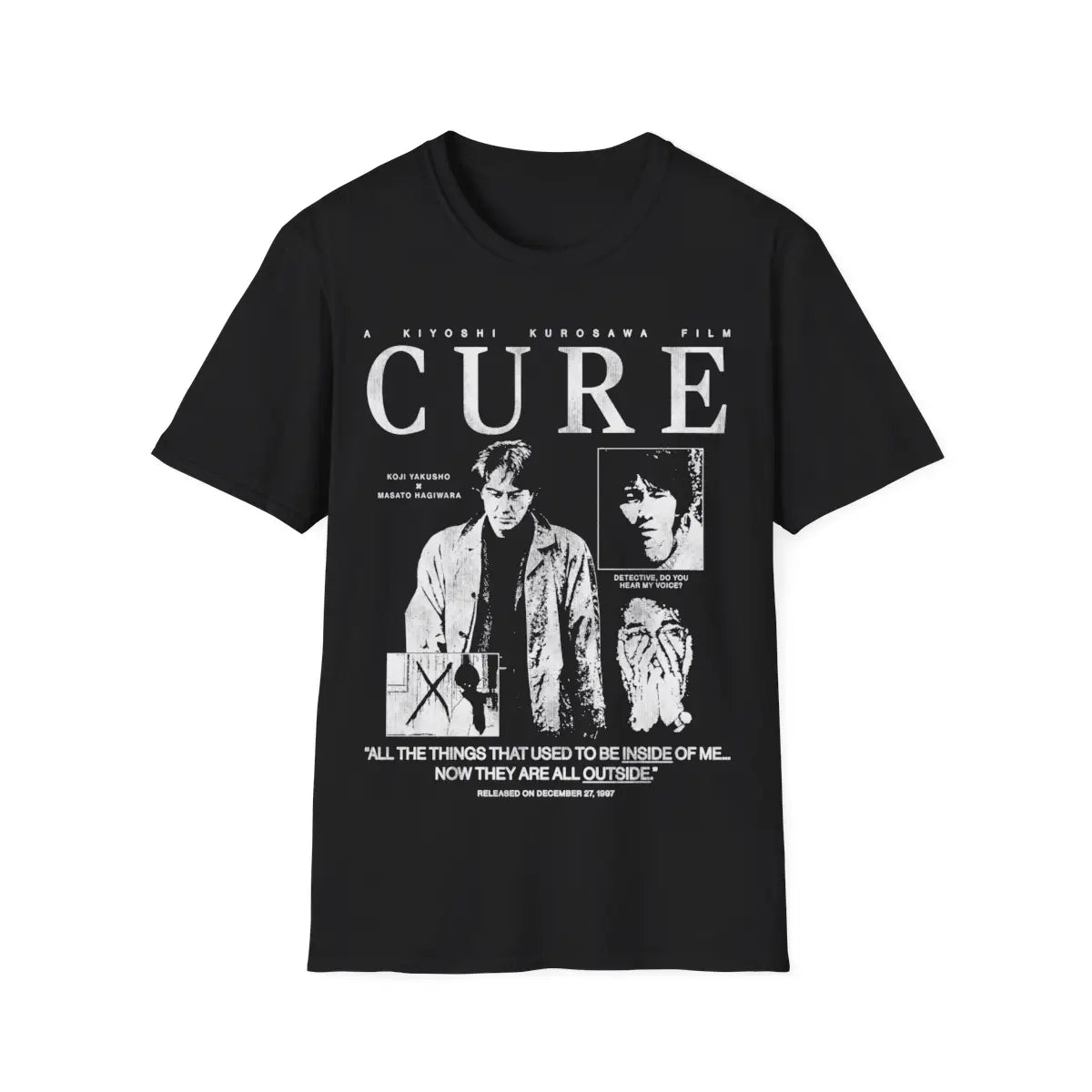 Cure 1997 Horror/Crime Movie Unisex Softstyle T-Shirt, Vintage Film Tee, Cult Classic Shirt, Retro Movie Fan Gift, Minimalistic Design