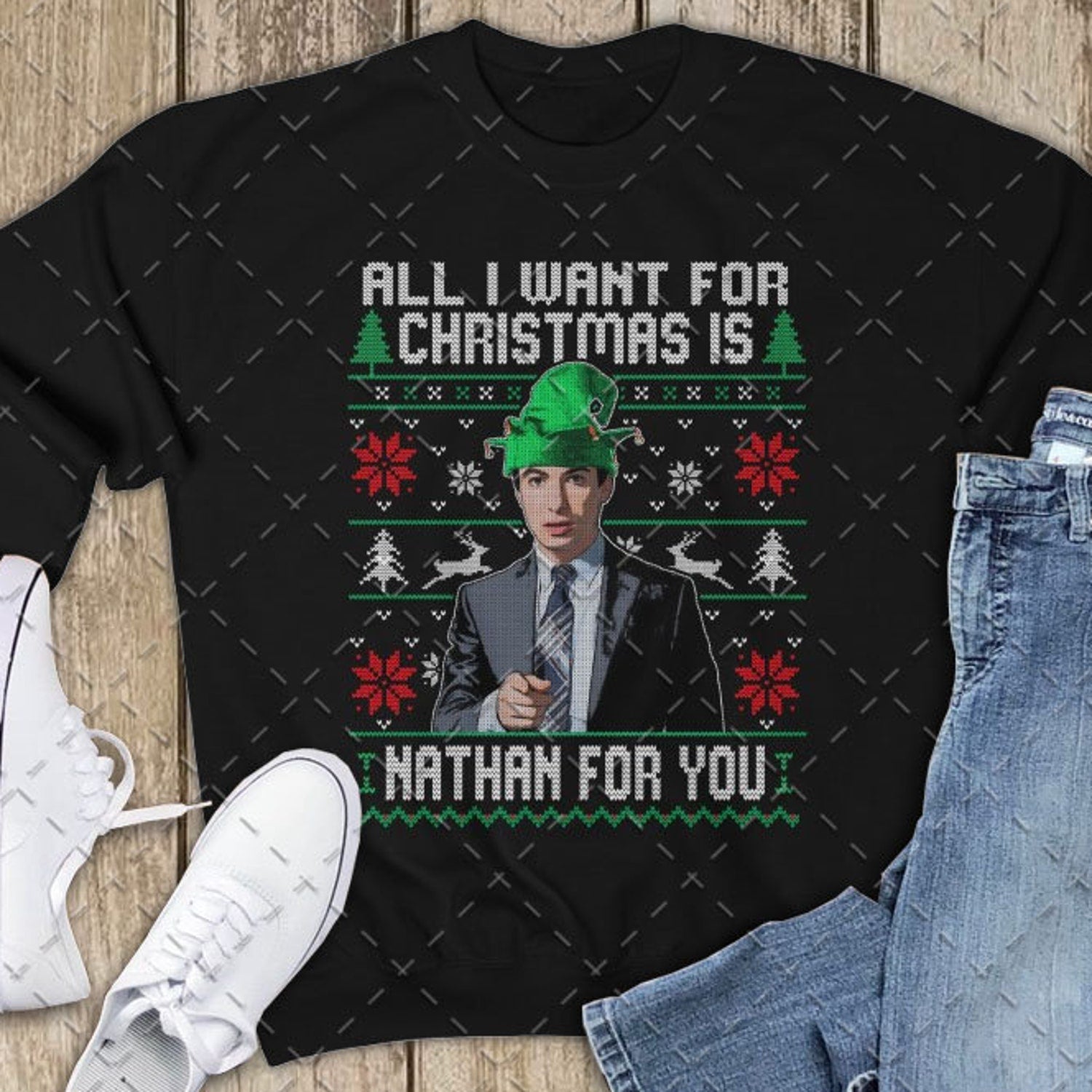 All I want for Christmas Is Nathan For You ugly sweater, Nathan Fielder 2020 Christmas Unisex Heavy Blend Crewneck Sweatshirt