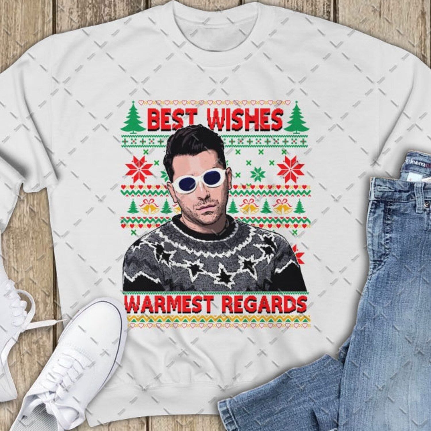 David Rose Schitt's Creek TV Series - Best Wishes Warmest Reggards Ugly Christmas Sweater, David Rose Christmas, Moira Rose Christmas, Fold In The Cheese