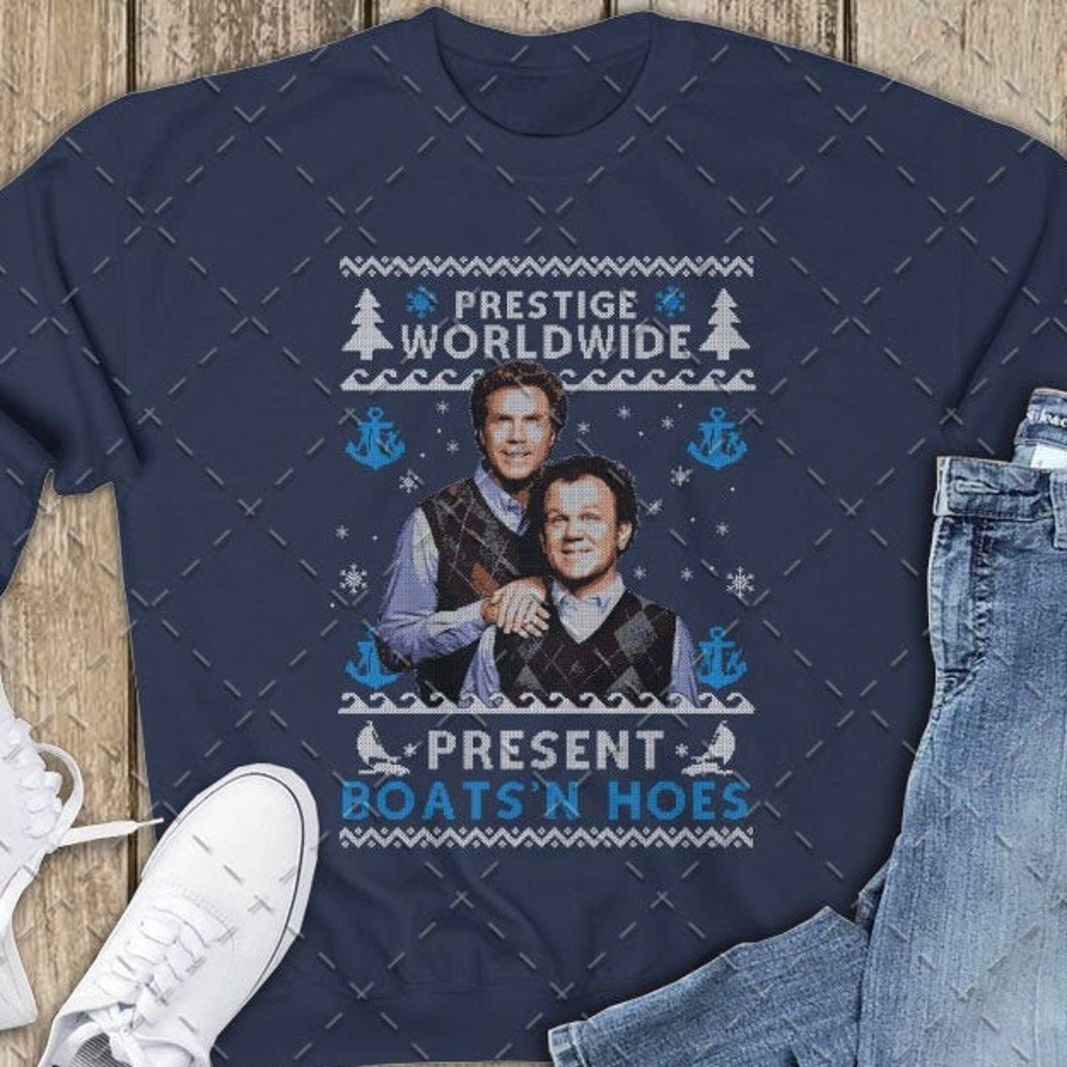 Step Brothers Ugly Christmas Sweater - Prestige Worldwide Boats N' Hoes Funny Christmas Sweater