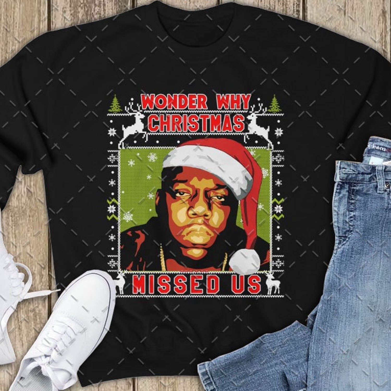 Wonder Why Christmas Missed Us Shirt Biggie Ugly Christmas Sweatshirt Biggie Notorious Big Poppa East Coast Hip Hop Xmas Sweater