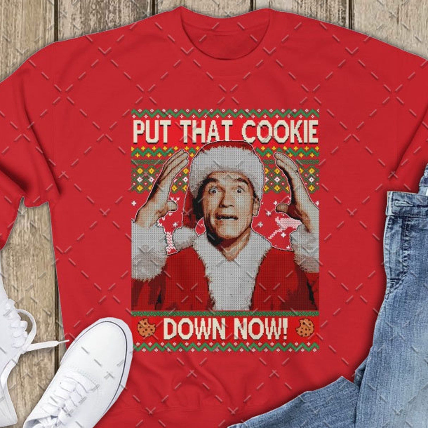 Arnold Schwarzenegger Put That Cookie Down Now Ugly Christmas Sweater | Arnold Schwarzenegger Christmas Sweatshirt