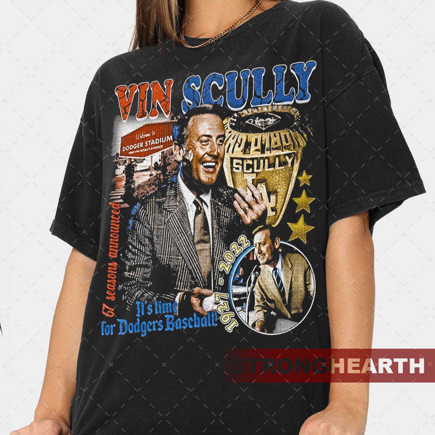 Vin Scully sports commentator Vintage T-shirt Collection - TV Series - Gift For Her Unisex Heavy Cotton Tee SHD011