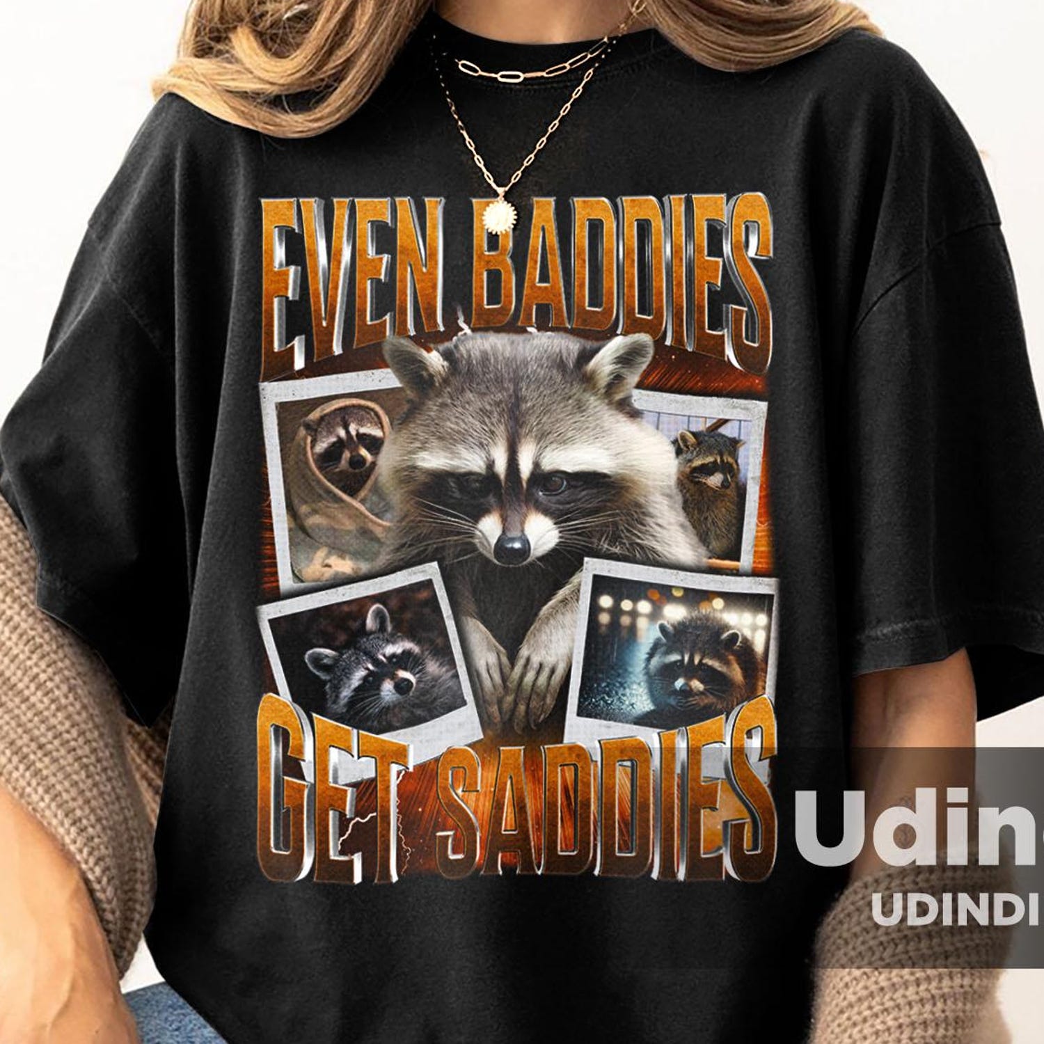 Even Baddies Get Saddies Raccoon Meme Limited Vintage T-Shirt, Homage Retro 90s Graphic, Ideal Gift for Meme Enthusiasts
